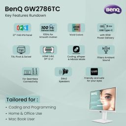 BenQ GW2786TC 68.58 cm (27 inch) Full HD LED Backlit IPS Panel with USB-C(65W PD), Daisy Chain, 99% sRGB, Coding Mode, HDMI, DP, USB Hub, 2Wx2 Inbuilt Speakers, Eye Care, Noise Cancelling Microphone, Height Adjustable Monitor (GW2786TC) image 2