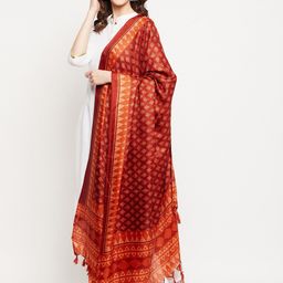 Clora Creation Rust & Orange Printed Dupatta image 2