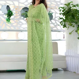 Label Shaurya Sanadhya Checked Kurta with Trousers & With Dupatta image 4