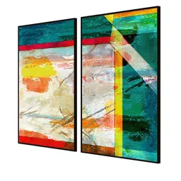 999Store Set of 2 Green & Red Printed Abstract  Wall Art image 3