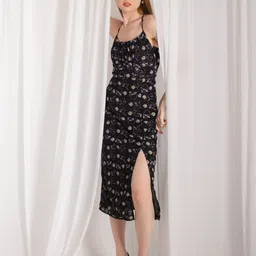 Stylecast X Hersheinbox Tie-Up Floral Print Net A-Line Midi Dress image 3