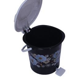 Kuber Industries Black & Grey Floral Printed Durable  Pedal Dustbin With Handle -7Ltr image 5