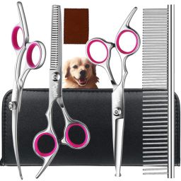 Dog Grooming Scissors Kit with Stainless Steel Comb for Pet Dog Cat Silver Pet Hair Trimmer-24