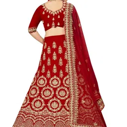 MANVAA Embroidered Beads and Stones Semi-Stitched Lehenga & Unstitched Blouse With Dupatta image 5