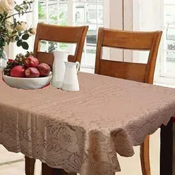 Kuber Industries Brown Self Design Cotton 6 Seater Rectangular Waterproof Table Cover image 2