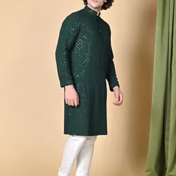 MAAHI FABS Ethnic Motif Embroidered Sequinned Regular Thread Work Cotton Kurta & Churidar image 4