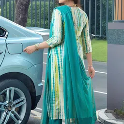 GoSriKi Ombre Printed Regular Thread Work Straight Kurta With Trousers And Dupatta image 3