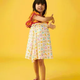 Somersault Girls Floral Print Flutter Sleeve A-Line Dress With Overskirt image 5