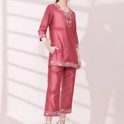 Anouk Floral Yoke Design Thread Work Kurti with Palazzos image 4
