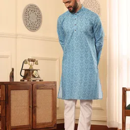 Armaan Ethnic Mandarin Collar Ethnic Motifs Printed Regular Kurta with Pyjamas image 3