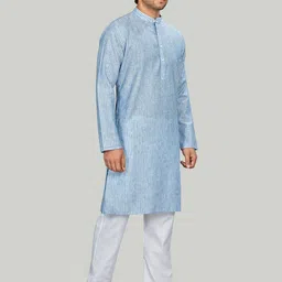 Authentics Men Checked Cold-Shoulder Sleeves Thread Work Pathani Kurta image 5