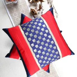 Blue Brocade Textured 16 x 16 Inches Cushion Cover By (Set Of 2) By ANS-picture-6