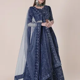 Warthy Ent Embroidered Thread Work Semi-Stitched Lehenga & Unstitched Blouse With Dupatta image 4