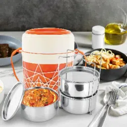 trueware Trendy Orange Plastic & Steel Thermoware Lunch Box ( Set Of 3 Container )-picture-1