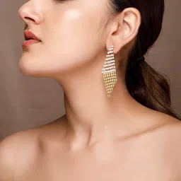 TOKYO TALKIES X rubans FASHION ACCESSORIES Gold-Toned & White Geometric Drop Earrings-14