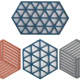 4 Pieces Silicone Table Mats Non-Slip Insulated Flexible Durable Pot Holder Coasters Reusable Hexagon Cup Mat Heat Trivet for Kitchen Table Bowl Dishes silicone Trivet-17