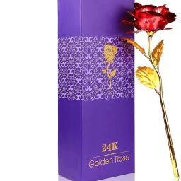 Red Rose Flower with Golden Leaf with Gift Box Red Rose Artificial Flower-22