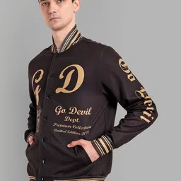 GO DEVIL Graphic Printed Mandarin Collar Bomber Jacket image 4