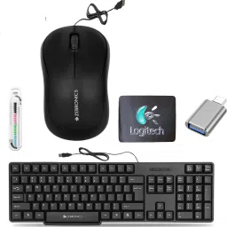 TagVin Keyboard, Mouse, MousePad, C-OTG, Cable Protector (Set-5). Combo Set-image-2