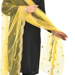 Net Embellished Yellow Women Dupatta-image-58