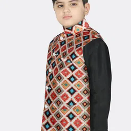 SG YUVRAJ Boys Yellow & Red Printed Bandhgala Nehru Jacket image 3