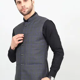 Wintage Checked Woven Design Modi Nehru Jacket image 3