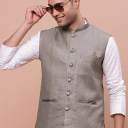 SHOWOFF Slim-Fit Woven Nehru Jacket-image-80