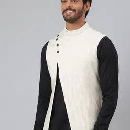 MR BUTTON Men Beige Printed Woven Nehru Jacket image 4