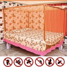 HDPE - High Density Poly Ethylene Adults Washable S255Mosquito Net for Double Bed Nylon for , Size-6x6 FT Color-Orange Mosquito Net-image-2