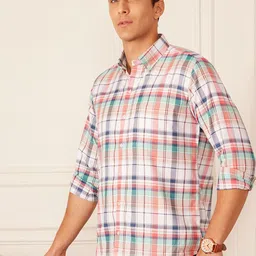 DENNISON Smart Regular Fit Tartan Checked Button-Down Collar Casual Shirt-image-6