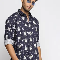 SHOWOFF Smart Slim Fit Floral Printed Twill Cotton Casual Shirt-image-71