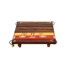 AAKRITI ART CREATIONS Red & Brown Printed Wood Square Pooja & Bhog Chowki image 5