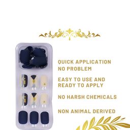 LICK Set Of 30 Square Shape Press On Artificial Nails - Royal Blue With White Base image 4