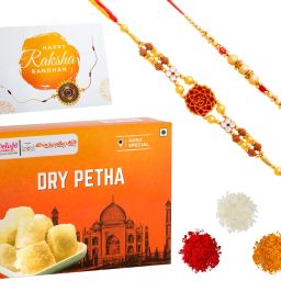 Agra Petha Dry - 350g || Greeting Card + 2 Rakhis + Roli Tika Chawal || Rakshabandhan Festive Gift Pack Assorted Gift Box-image-43