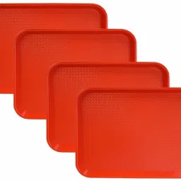 Serving Tray Platter Rectangular Shape Plastic Trays for Drink Breakfast Tea Dinner Coffee Salad Food for Dinning Table Home Kitchen 11x14 Inches Red Set of 4 Tray-image-63