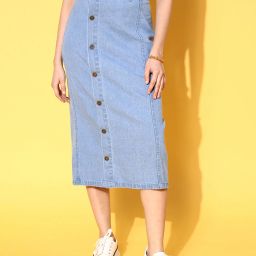 Women Solid Tube Blue Skirt-image-70