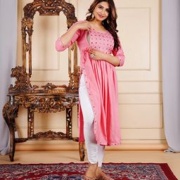 Women Embroidered Viscose Rayon A-line Kurta-image-7