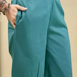 Anouk Teal Floral Embroidered Regular Mirror Work Kurta With Harem Pants & Dupatta image 3