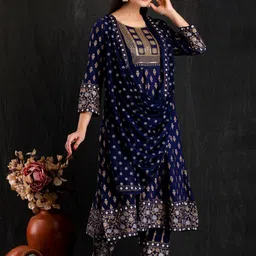 D K W Ethnic Motifs Printed Sequinned Detailed Anarkali Kurta & Trouser With Dupatta image 3