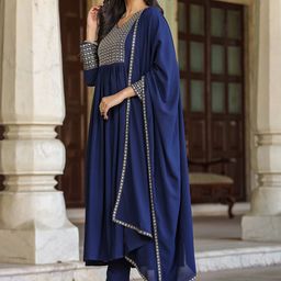 KALINI Yoke Design Empire Sequinned Kurta with Trousers & With Dupatta image 3