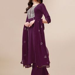 KALINI Ethnic Motifs Embroidered Regular Zardozi Kurta With Palazzos & Dupatta image 4