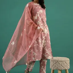 Sangria Printed Straight Kurta With Trouser & Dupatta Set image 3