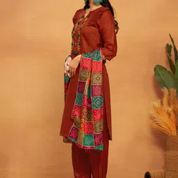 KALINI Ethnic Motifs Yoke Design Regular Thread Work Straight Kurta With Salwar & Dupatta image 4