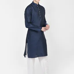 SG LEMAN Woven Design Mandarin Collar Regular Kurta with Pyjamas image 3