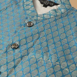 SOJANYA Geometric Embroidered Regular Kurta with Churidar & Woven Design Nehru Jacket image 3