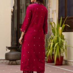 KALINI Floral Embroidered Regular Thread Work A-Line Kurta With Palazzos & Dupatta image 3