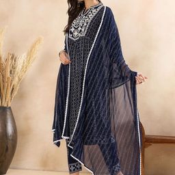 Anouk Ethnic Motifs Printed Regular Thread Work Kurta With Trousers & Dupatta image 3