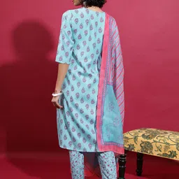 Vishudh Floral Printed A Line Kurta With Trousers & Dupatta image 3