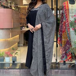 KALINI Ethnic Motifs Yoke Design Thread Work Detailed A-Line Kurta & Trouser With Dupatta image 3