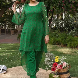 Thread & Button Floral Printed Regular A-Line Kurta With Dhoti Pants image 3